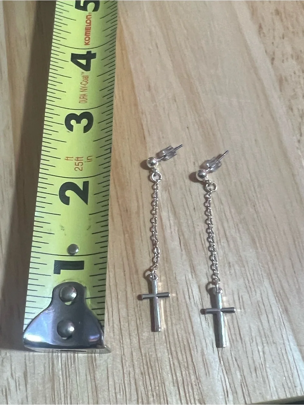 Silver Cross Drop Earrings - Lightweight Chain Dangle E211
